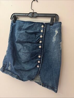 Dark Blue Denim Button-Front Mini Skirt. One button missing but easy fix.